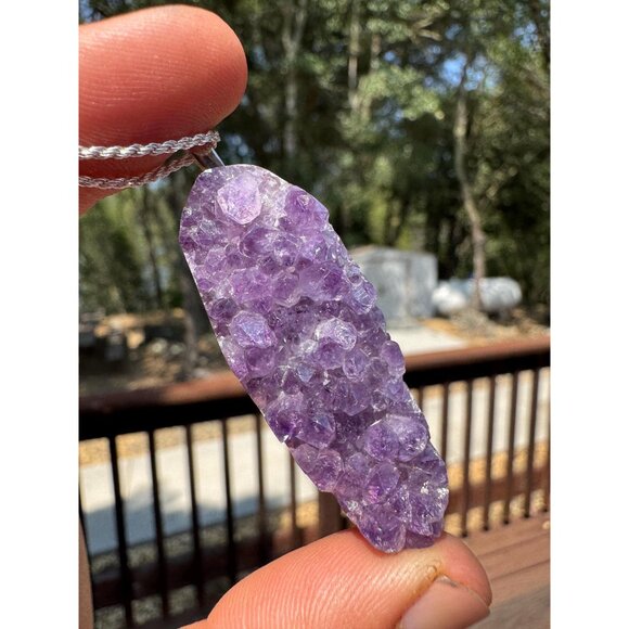 Amethyst Druzy Crystal Pendant Necklace Sterling Silver Chain - New Old Stock - Picture 5 of 7